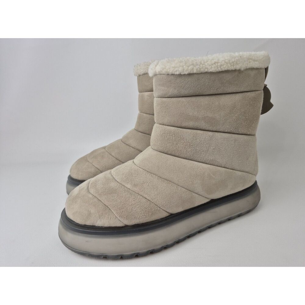 Moncler Women's Grey Hermosa Shearling Snow Pull On Ankle Boots Size 37.5 - Picture 2 of 7